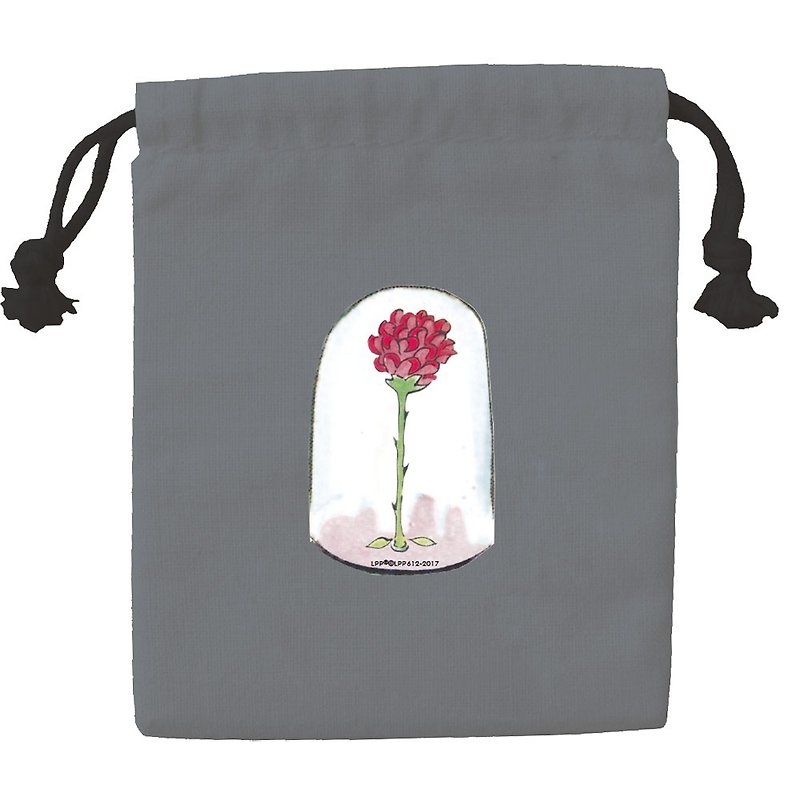小王子經典版授權 -彩色束口袋-【玻璃罩裡的玫瑰花(鐵灰)】,CB6AA09 - 其他 - 棉．麻 紅色