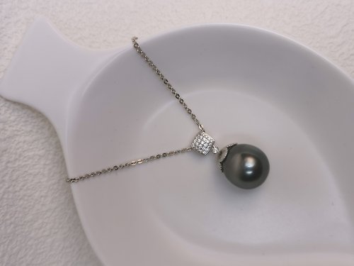 Athena珍珠設計 方糖 天然海水珍珠 大溪地黑珍珠 孔雀綠 銀款吊墜 贈