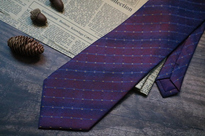 紫色真絲條紋格點領帶商務正裝標準necktie - 領呔/呔夾 - 絲．絹 紫色