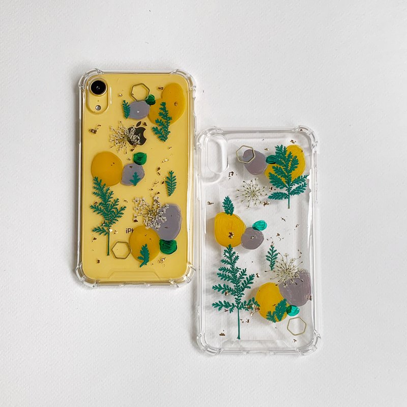 揮毫之間-手繪塗鴉押花手機殼 灰/土黃/蒂芬尼 - 手機殼/手機套 - 塑膠 多色