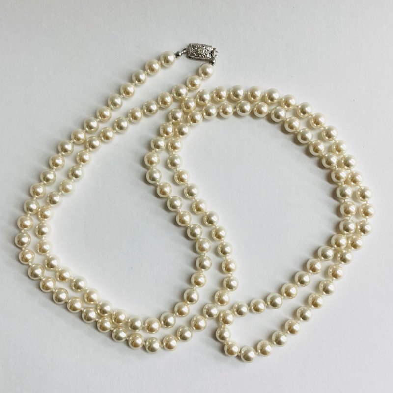 Glass pearl 3-way all-knot long necklace/8mm approx. 120cm/cream x white mix/R/Made in Japan - สร้อยคอ - แก้ว ขาว