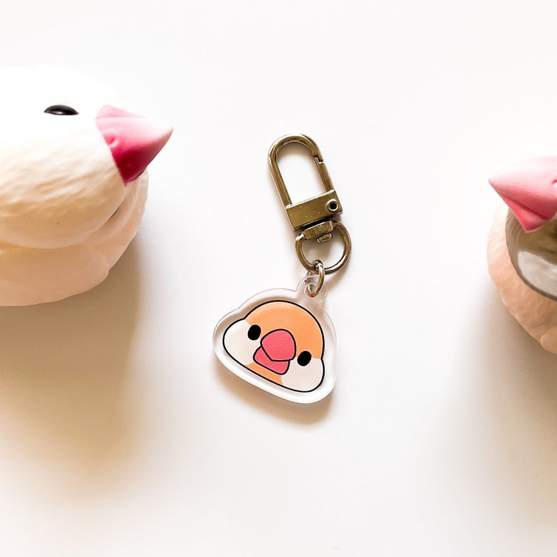 Red Manbird Charm Key Ring With Only Face - พวงกุญแจ - อะคริลิค สีส้ม