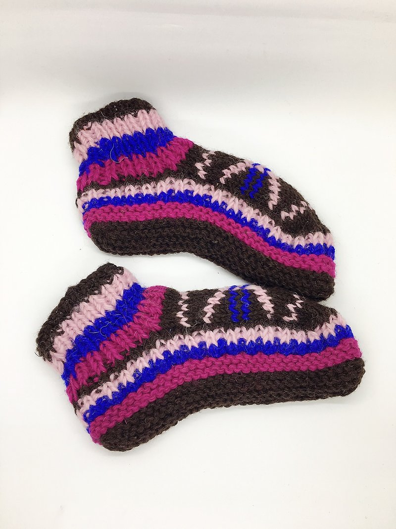 ネパールウール100％の手編みの暖かい厚手のウールの靴下 - ピンクコーヒー北欧シリーズ - ソックス - ウール ブラウン