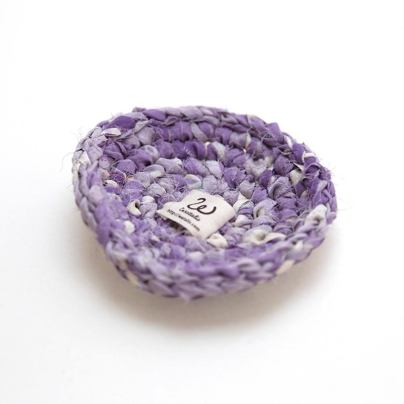 ふんわりパープル　きもの裂き編みコースター - 杯墊 - 棉．麻 紫色