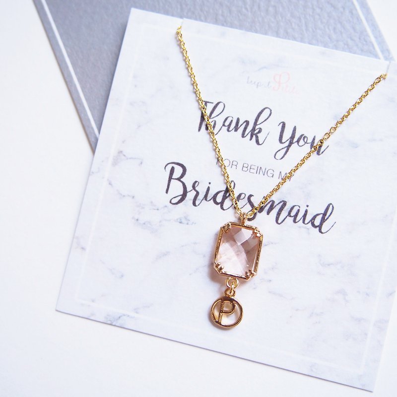 Customized, English alphabet, gold-plated edging square glass imitation gemstone necklace (45cm fragrance color) - สร้อยติดคอ - โลหะ สีส้ม