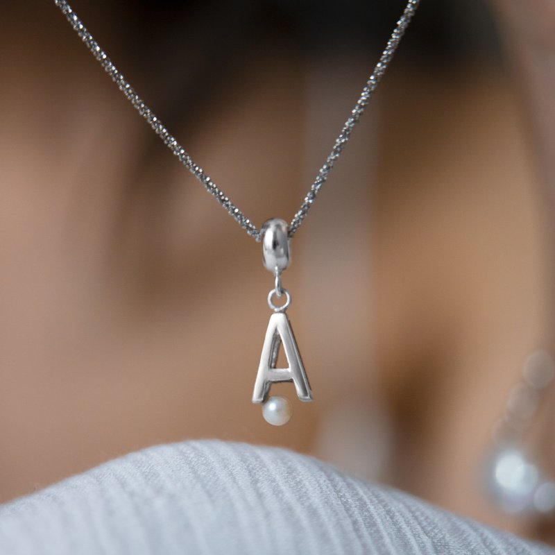 Sterling Silver Pearl Letter Pendant - Charms - Pearl Silver