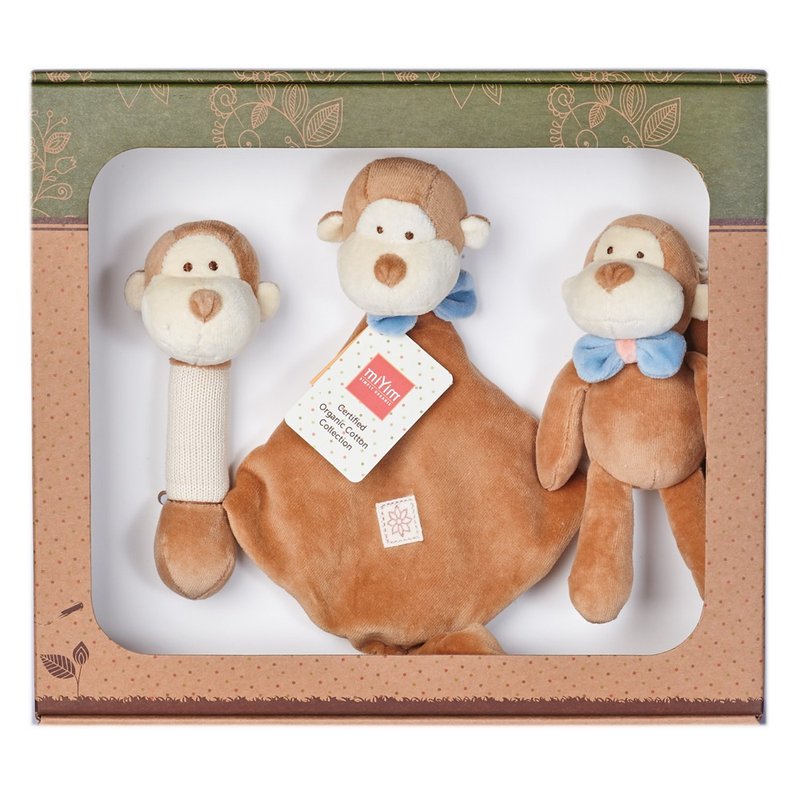 Organic Cotton New Year's Day Soothing Gift Set Set Soothing Towel + Kina Stick + Doll (miYim Little Monkey) - ของขวัญวันครบรอบ - ผ้าฝ้าย/ผ้าลินิน สีนำ้ตาล