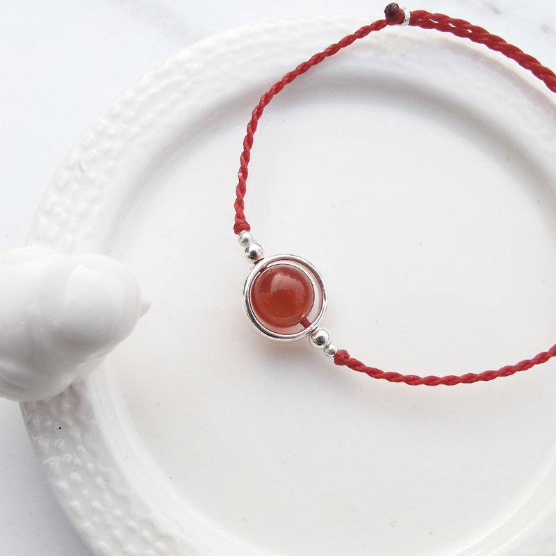 Big staff Taipa [handmade silver] red agate × globe Brazilian wax rope bracelet handmade sterling silver - สร้อยข้อมือ - เครื่องประดับพลอย หลากหลายสี