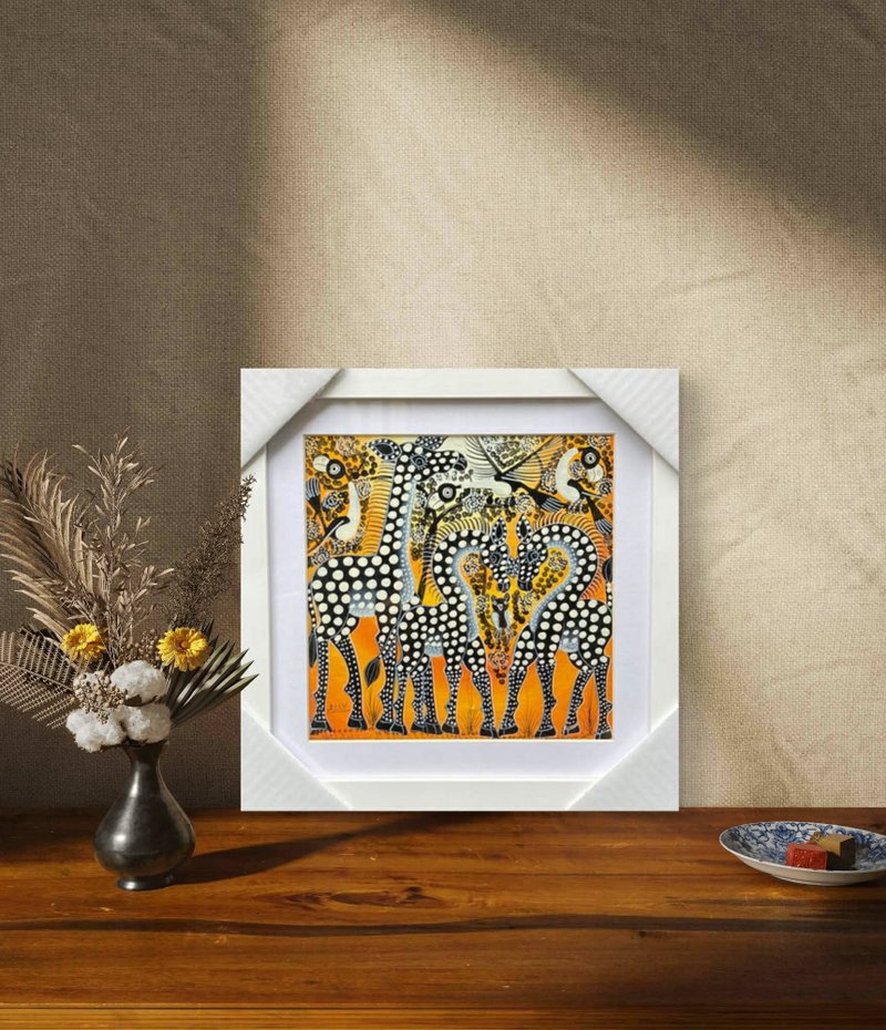 【V347 House of Giraffes (Framed)】Hand-painted Art from Tanzania, Wall Art, Home Decor, Gift - โปสเตอร์ - วัสดุอื่นๆ 