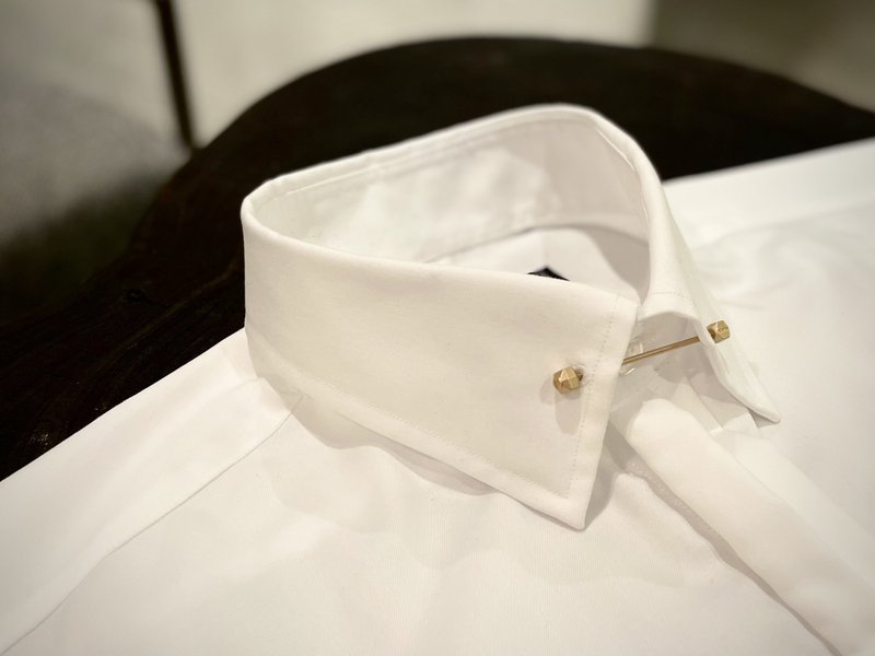 HIATUS Collar Bar Shirt - เสื้อเชิ้ตผู้ชาย - ผ้าฝ้าย/ผ้าลินิน ขาว