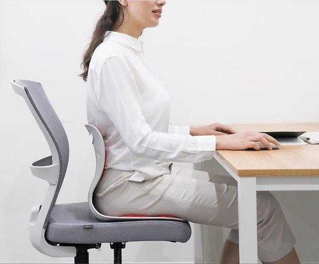 Asian Women Using Neck Pillow and Resting on Office Chair Isolat