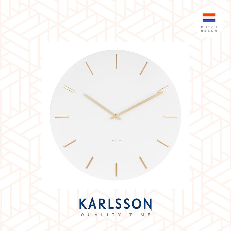 荷蘭Karlsson Wall clock 45cm Charm white 白色配金色刻度掛鐘 - 時鐘/鬧鐘 - 其他金屬 白色