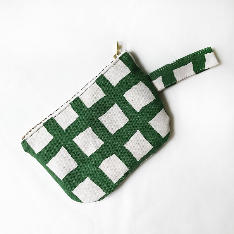 Take away - Green Grid Special - 1000-minute handmade coin purse carry bag - กระเป๋าคลัทช์ - ผ้าฝ้าย/ผ้าลินิน สีเขียว