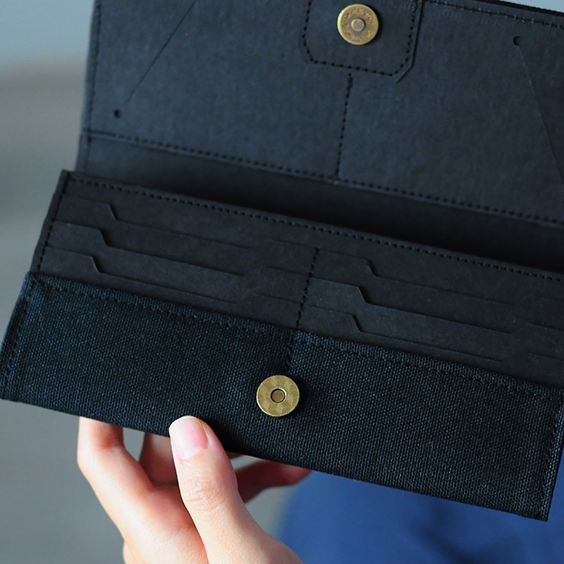 極黑 全黑款帆布紙長夾-超輕量皮夾 錢包/可水洗紙 天然纖維製作 - 長短皮夾/錢包 - 棉．麻 黑色