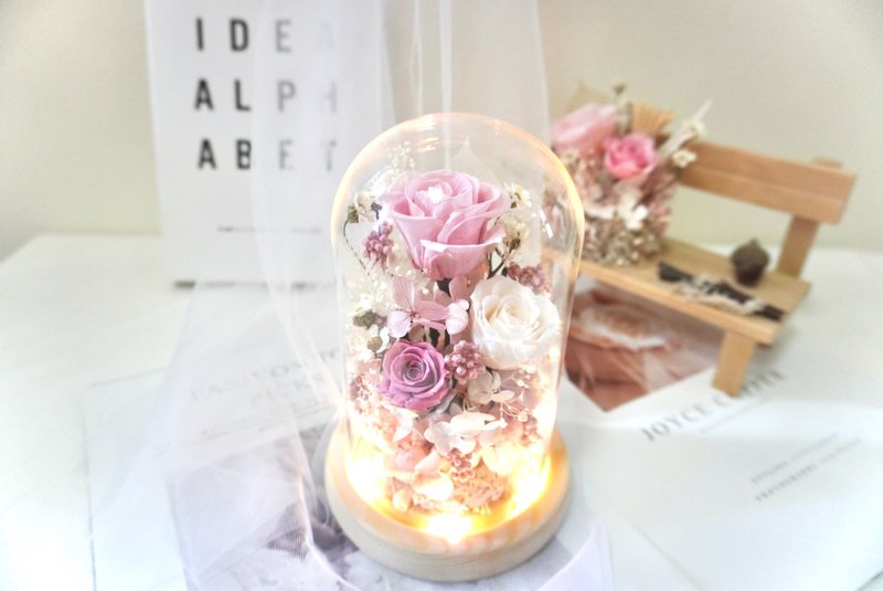 ドライプリザーブドフラワーナイトライトガラスカバーヒーリングデコレーション - ドライフラワー・ブーケ - ガラス ピンク