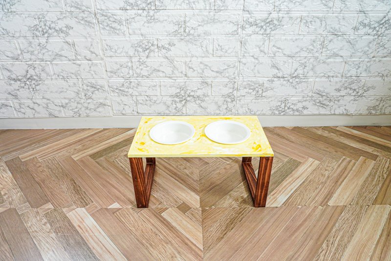 流體藝術（黃）食品架食物碗餐具架小型犬中型犬貓木製可訂購 - 寵物碗/碗架/自動餵食器 - 木頭 黃色