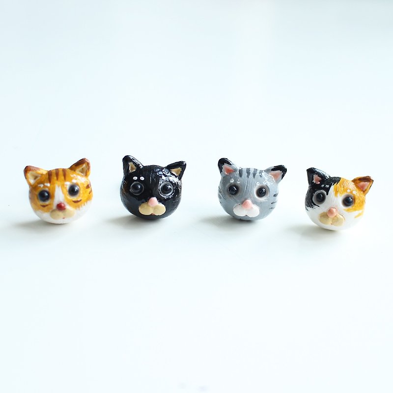 Cat Stud Earring Ear Clip - single earring - ต่างหู - ดินเผา หลากหลายสี