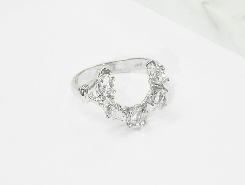 Edith & Jaz • Herkimer Diamond Horseshoe Silver Ring - General Rings - Gemstone Transparent
