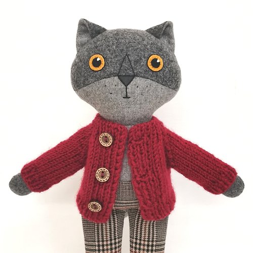 TweedyLand Gray cat boy, kitten wool plush toy, handmade stuffed doll
