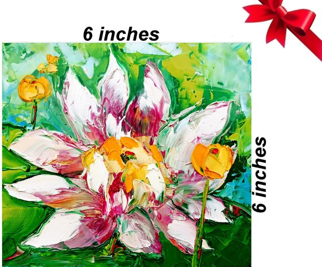 睡蓮の絵画 オリジナルアート インパストペインティング 蓮の花