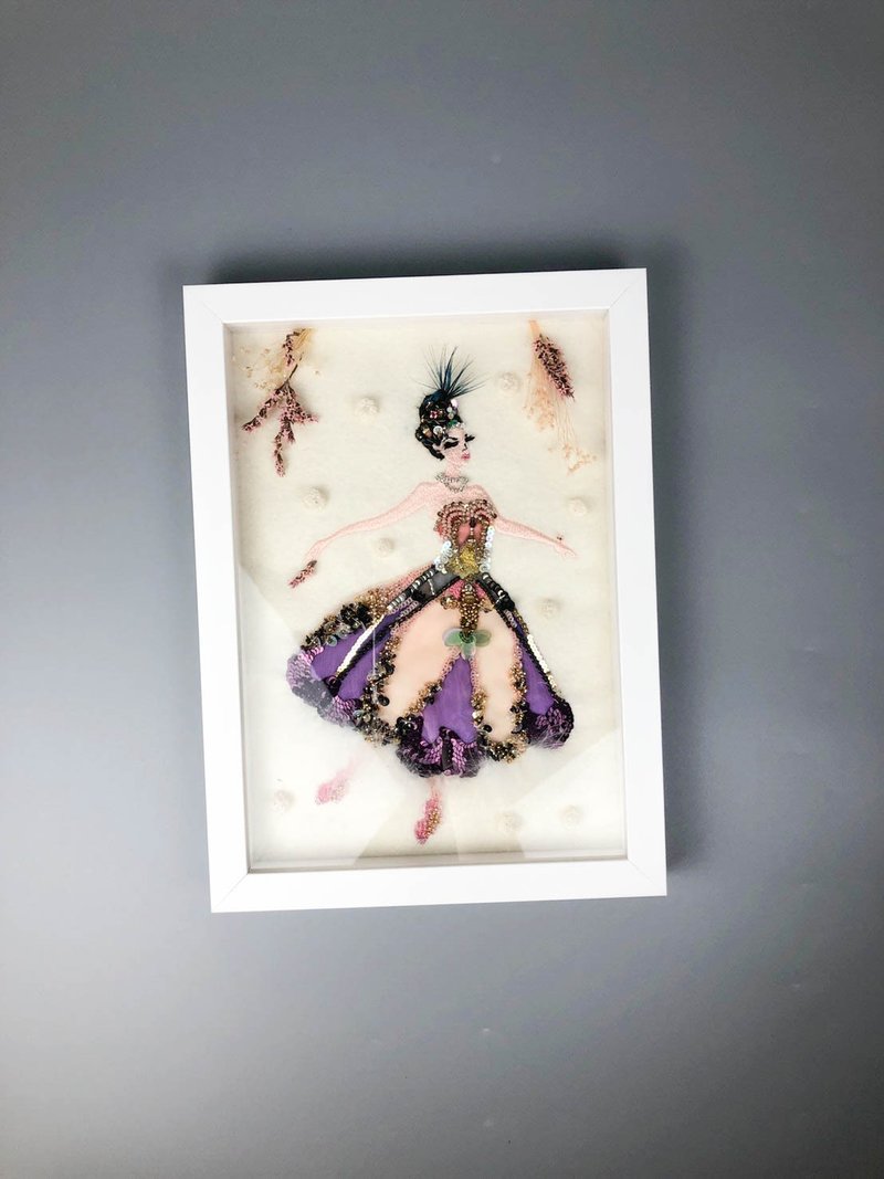 【芭蕾女伶】立體刺繡畫 - 畫框/相架  - 繡線 粉紅色