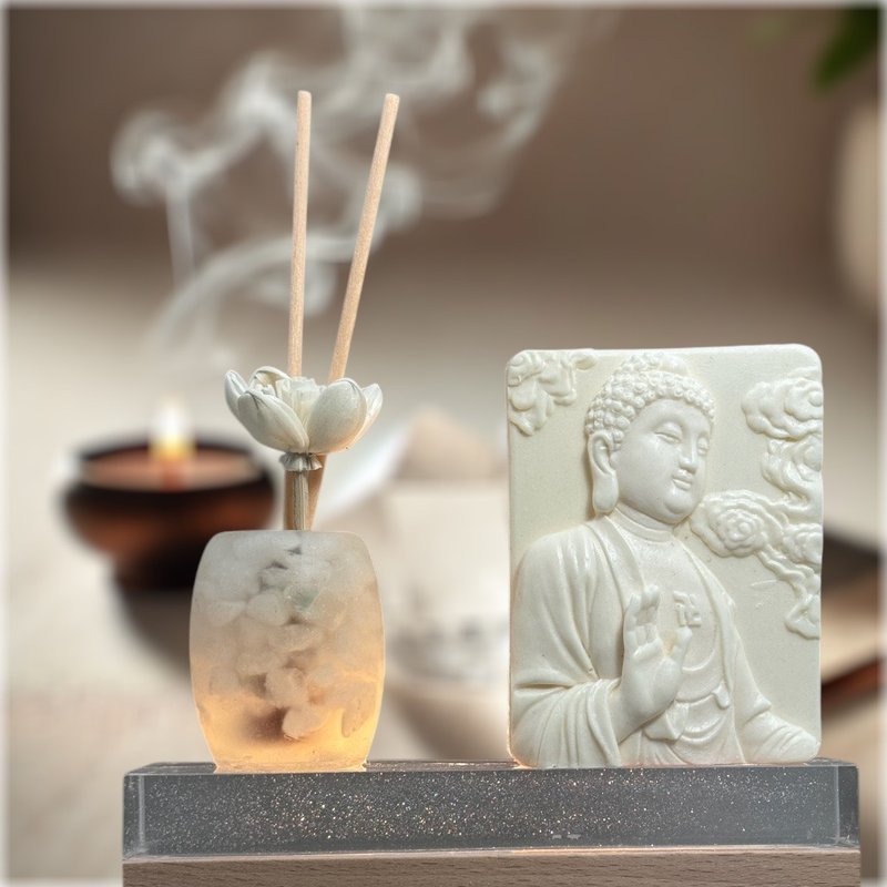 Pure Thoughts and Good Luck Crystal Peace Lamp Holder Series White Crystal Buddhist Art Series Nine Fragrance Light Lamp with Lamp Holder - Fragrances - Resin White