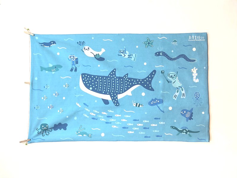 Lonely Planet Bath Towel-Whale Shark Diving-Made after order-no returns - Women's Swimwear - Cotton & Hemp Blue