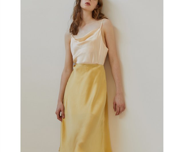 Mid length satin outlet skirts yellow