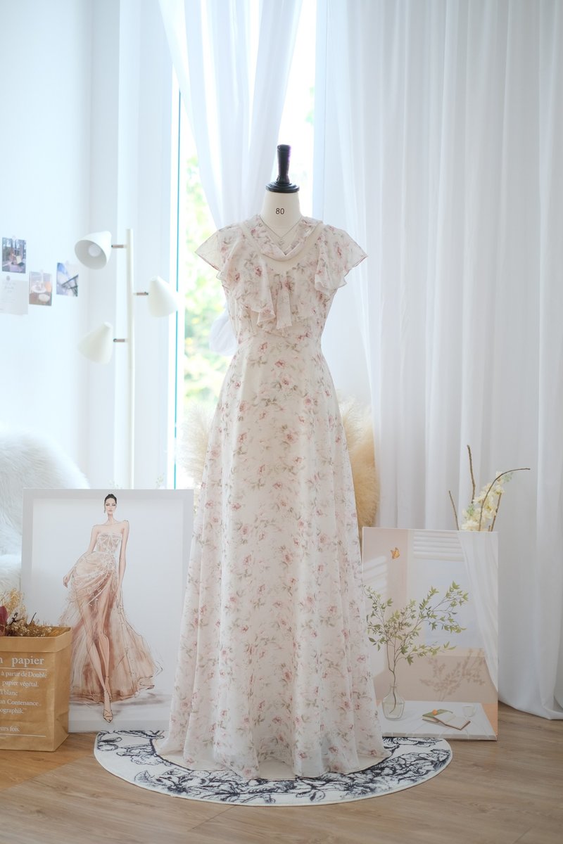 White floral Maxi dress Summer dress Bridesmaid dress Cocktail party dress - 禮服/小禮服 - 聚酯纖維 白色