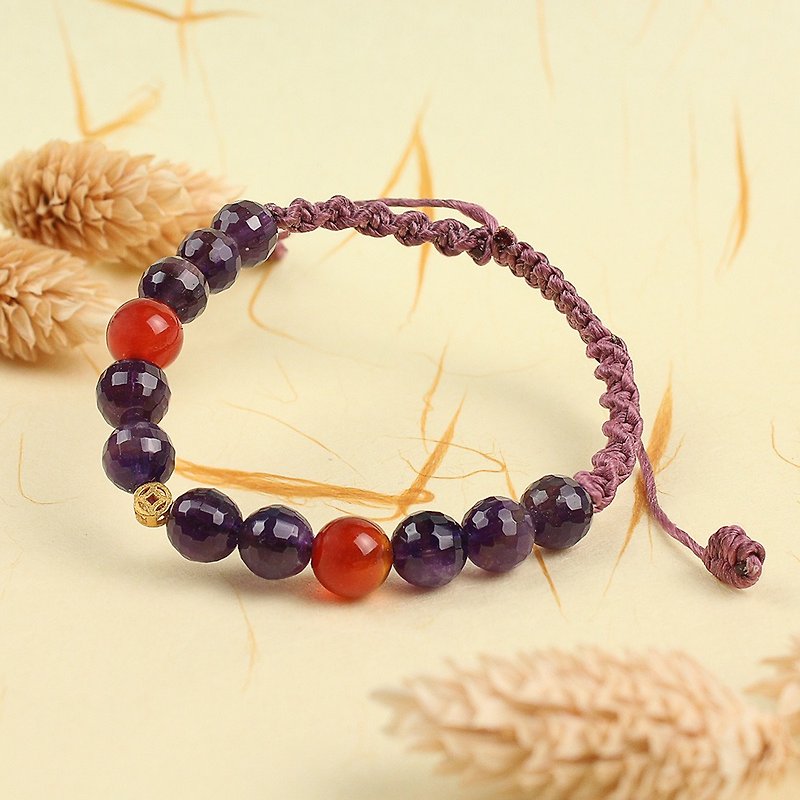Designer handmade woven Wax thread bracelet | Nine Purple Fire Good Luck Bracelet - Bracelets - Crystal Purple