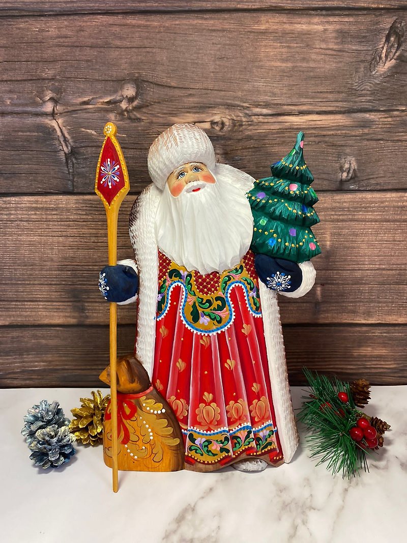 Wooden Santa Carved Christmas Ornament Santa Figurine Christmas - Stuffed Dolls & Figurines - Wood Red