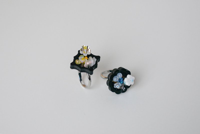 21g的生日禮物 黑框戒指 共2色 【sep. beads x WU studio】 - 戒指 - 壓克力 黑色