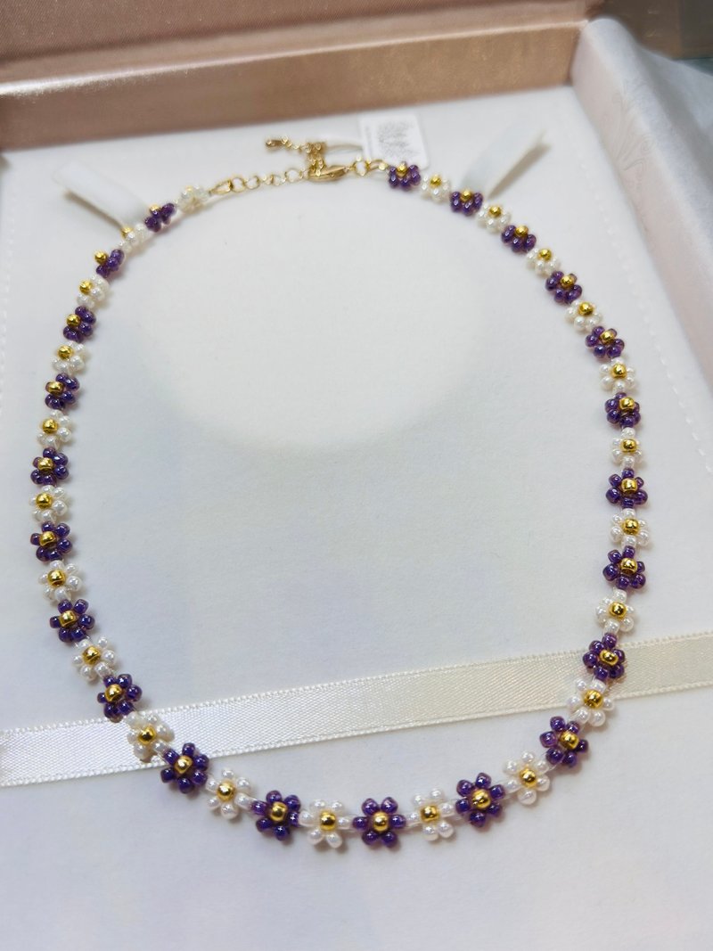 41+6cm Purple/White-Huahua Necklace JW100H/44PC-009 - Necklaces - Glass Multicolor