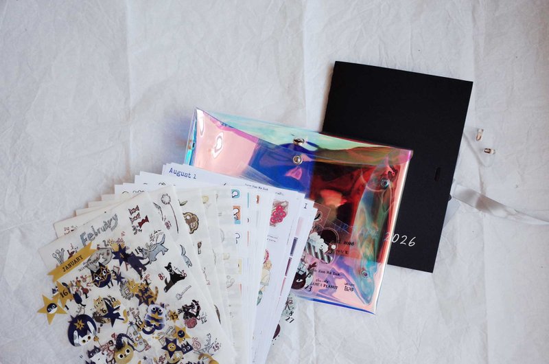 2026 日付貼紙 / 4位作者 - 紙膠帶/和紙/PET - 塑膠 白色