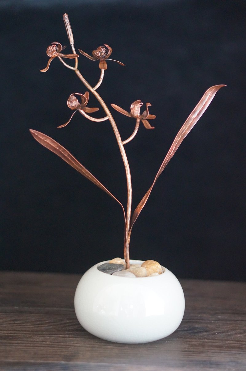 【溪山手作】傳統手工紫銅鏨刻蘭花樹枝擺件插花藝術軟裝飾品 - 擺飾/家飾品 - 銅/黃銅 