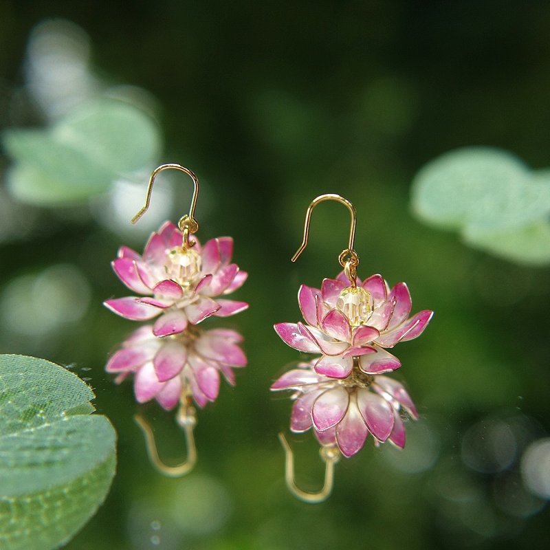 Lotus earrings/non-pierced Clip-On[July birth month flower lover] - Earrings & Clip-ons - Resin Pink