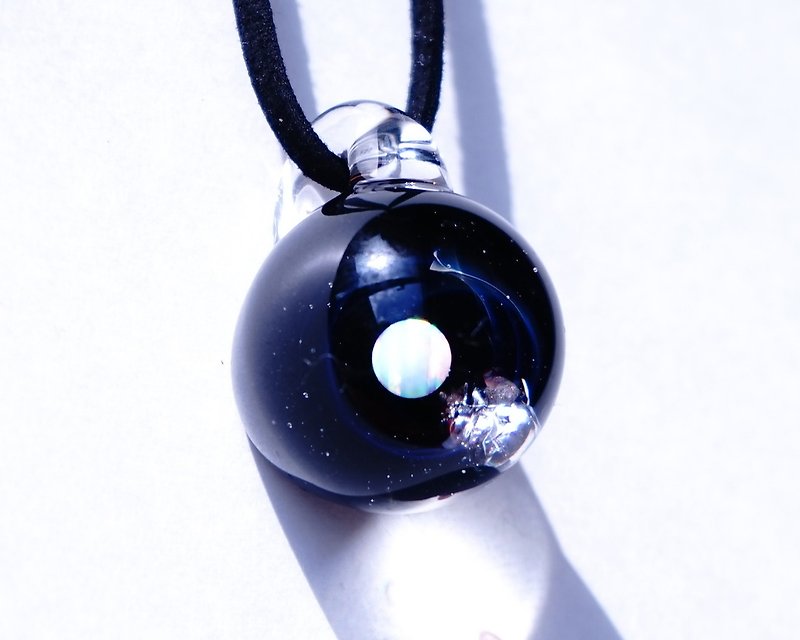 Planet, meteorite world verless zero gravity white opal, glass pendant with meteorite universe 【free shipping】 - Necklaces - Glass Blue