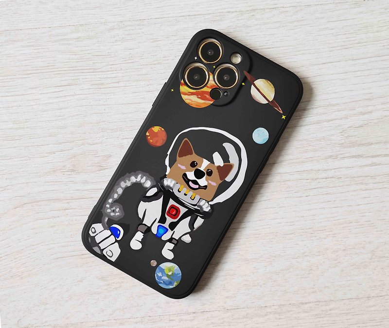 哥基犬柯基狗在太空人圖案手機保護殼 iphone 13 pro max mini 12 - 手機殼/手機套 - 塑膠 黑色