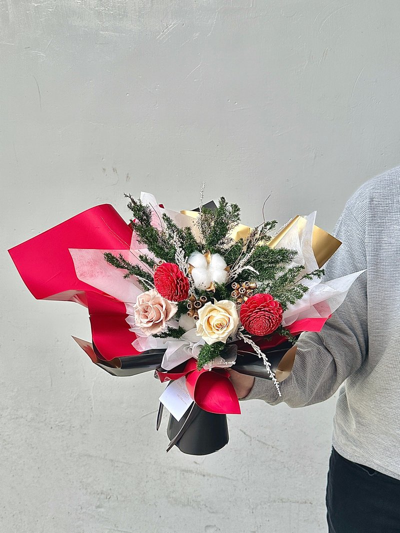 Everlasting Christmas Bouquet Christmas Exchange Gifts Everlasting Flowers Kapok Cedar Sola Flowers - ช่อดอกไม้แห้ง - พืช/ดอกไม้ สีแดง