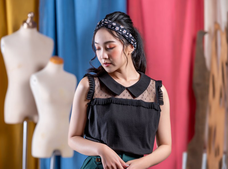 與時光共舞 無袖背心Timeless Sleeveless Top - 女裝 背心 - 棉．麻 黑色