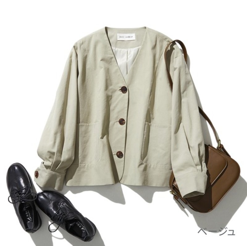 Simple yet beautiful short jacket for adults, beige 230910-2 - เสื้อแจ็คเก็ต - ผ้าฝ้าย/ผ้าลินิน 