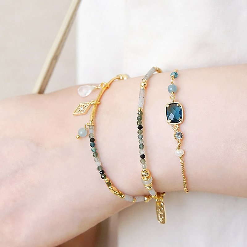 Positive Energy x Aquamarine Stone Zircon Stone Crystal Glaze K Gold [Lillian] Bracelet - Bracelets - Gemstone 