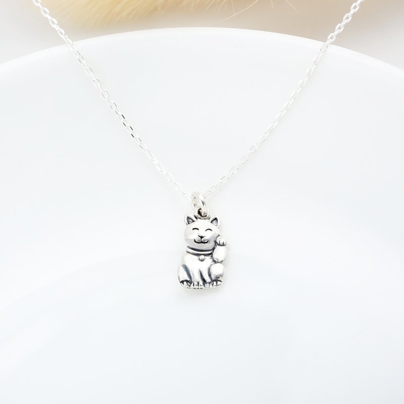 【Angel & Me】Lucky Money Cat Kitten Meow s925 sterling silver necklace gift - Necklaces - Sterling Silver Silver