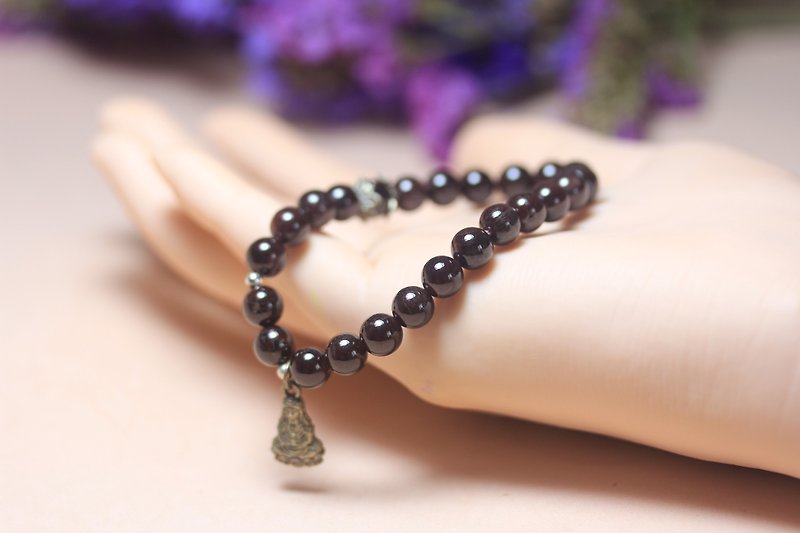 [Stone] Natural crystal Stone single loop bracelet for girls birthday gift January Stone - Bracelets - Crystal Purple