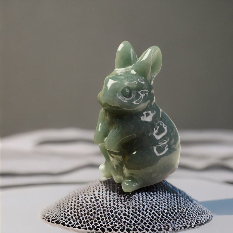 【錢兔似錦】藍水翡翠小兔子 | 天然A貨翡翠 | 送禮 - 擺飾/家飾品 - 玉石 綠色
