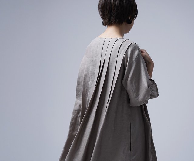 wafu- Linen Dress Tucked Front and Back/Hazelnut a014d-hbm1 - Shop