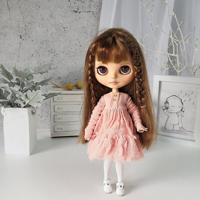 Pink dress Blythe doll, Clothes Blythe doll, Outfit doll - ตุ๊กตา - ผ้าฝ้าย/ผ้าลินิน 