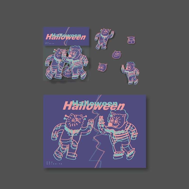 (pre-order) Halloween card and sticker combination - การ์ด/โปสการ์ด - กระดาษ สีน้ำเงิน