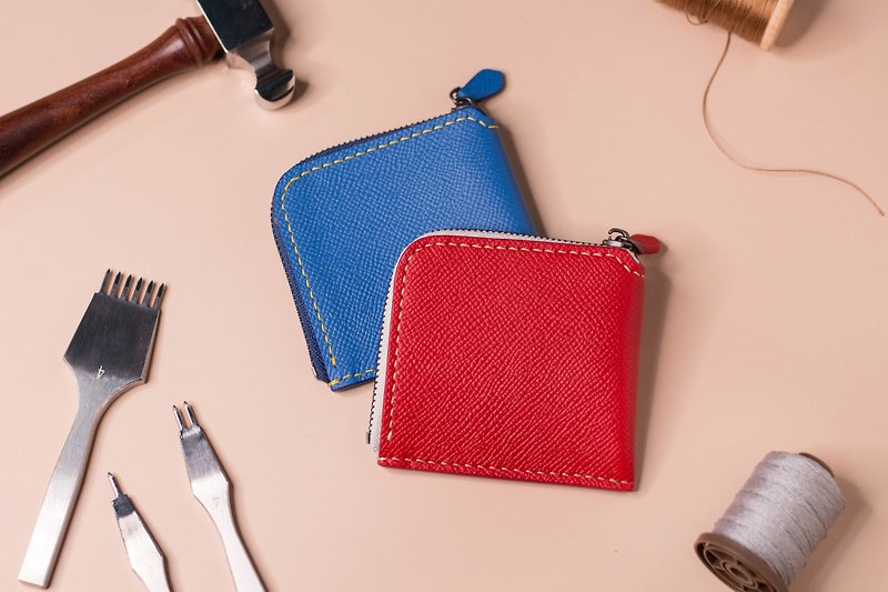 Handmade Epsom Cow Leather Zipper Coin Purse - Wallets - Genuine Leather Blue