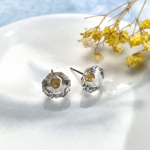瓔珞珠寶盒 E.L.Jewelry Box 巴西天然水晶925純銀鍍18K金耳環| 天然水晶 | 送禮